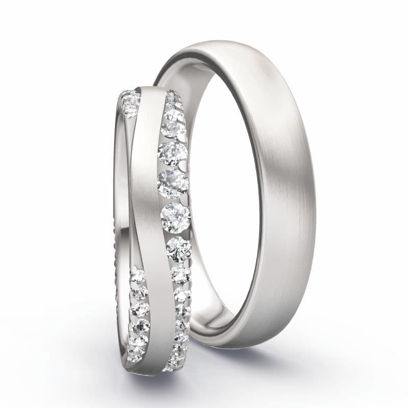 Juwelier Knappe moderner Ehering mit Wellenbesatz Brillanten in Weißgold