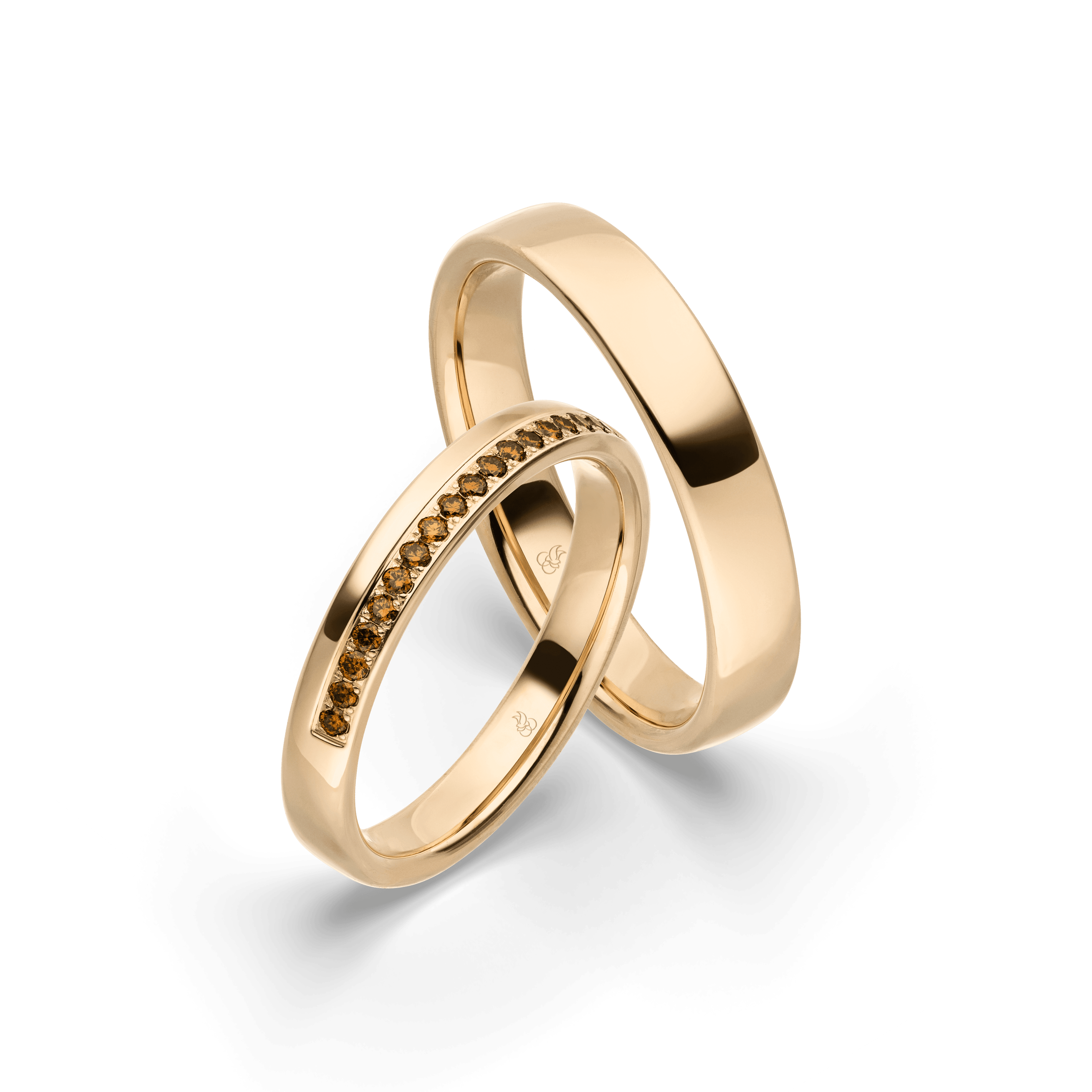 Rauschmayer Sommergold‑Trauringe mit cognac‑farbener Diamantbrillanz