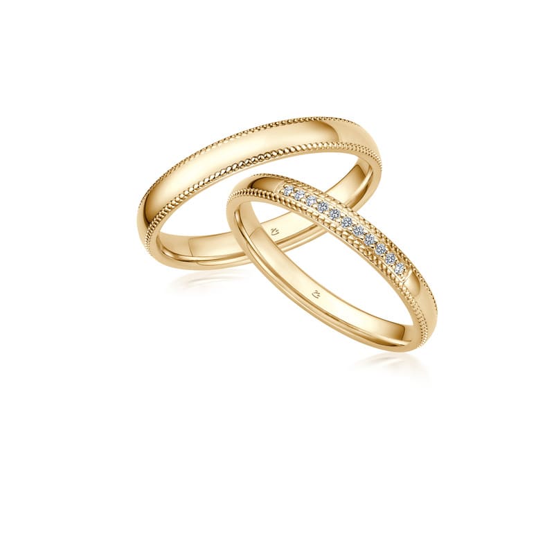 Trauringpaar in Gelbgold mit Design